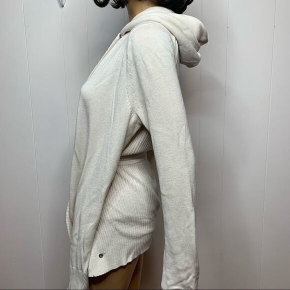 Lululemon Peace Of Mind Wrap Heathered White Ivory Hooded Mid Layer Sweater - Picture 4 of 9